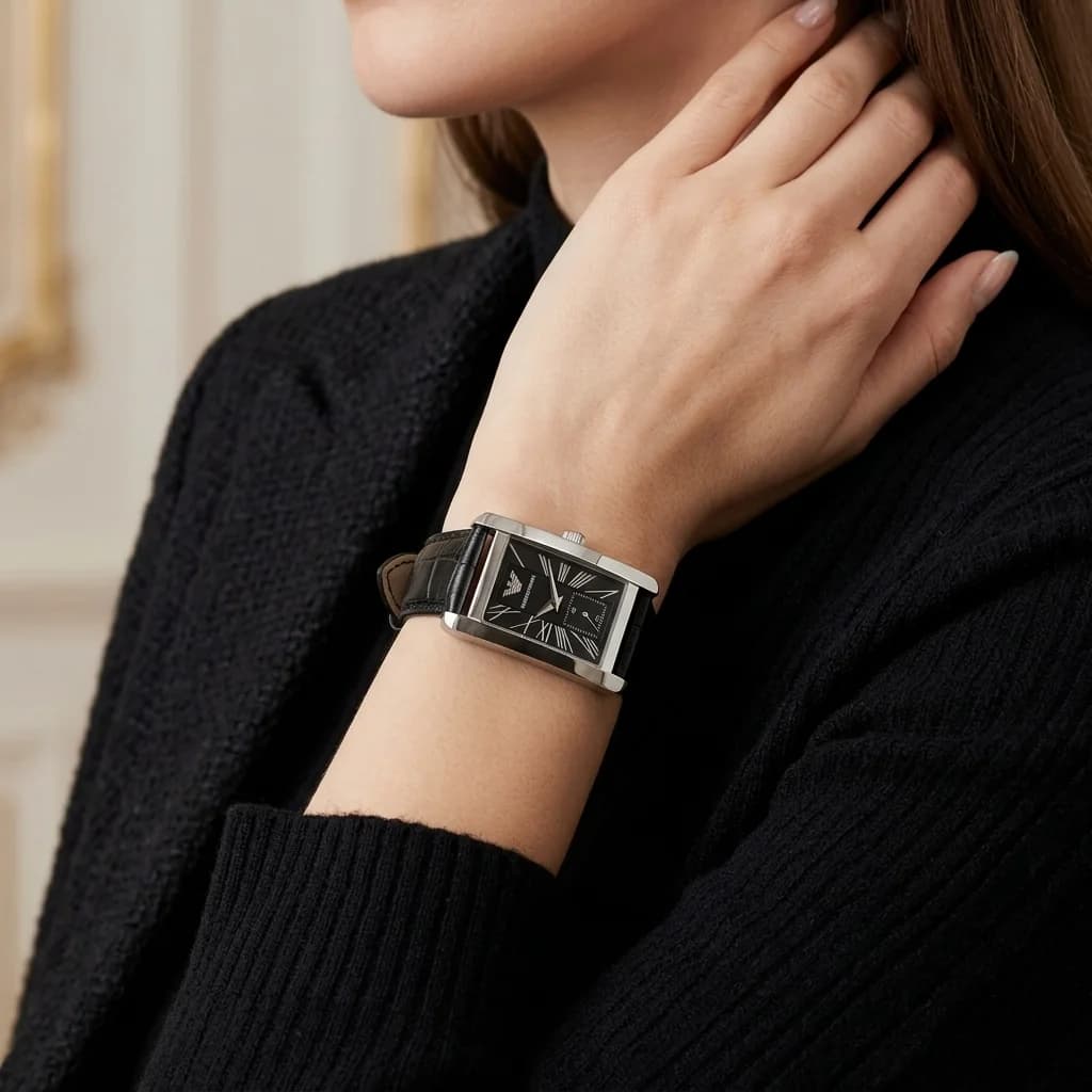 Montre Emporio Armani AR0144 femme détail cadran noir