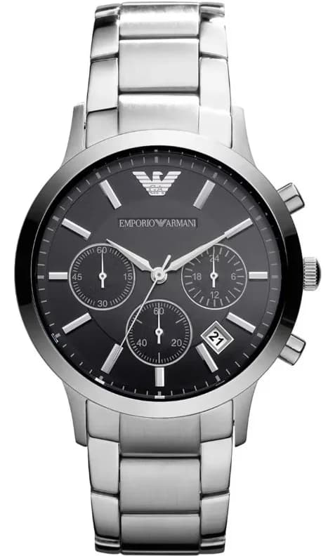 Garde-temps Emporio Armani AR2435 pour homme, cadran noir bracelet acier