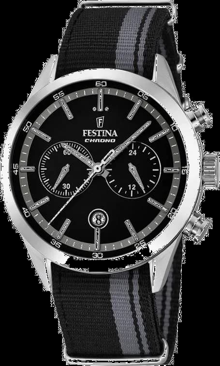 Garde-temps Festina F16827/3 pour homme, cadran noir et bracelet nylon noir