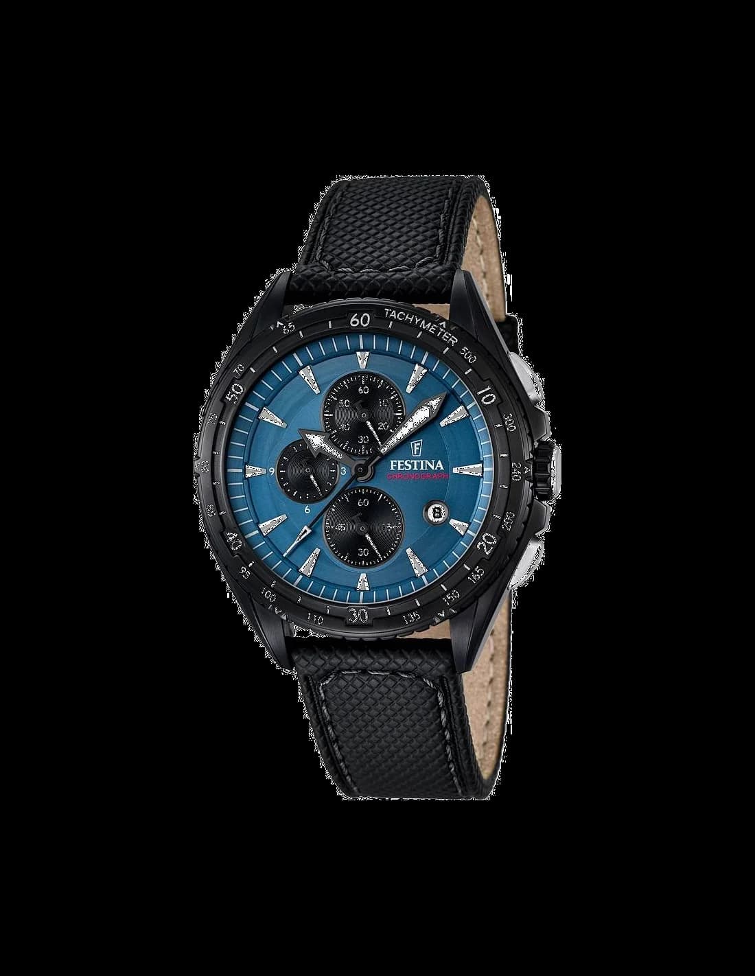 Garde-temps Festina F16847/3 pour homme, cadran bleu sobre, bracelet cuir robuste