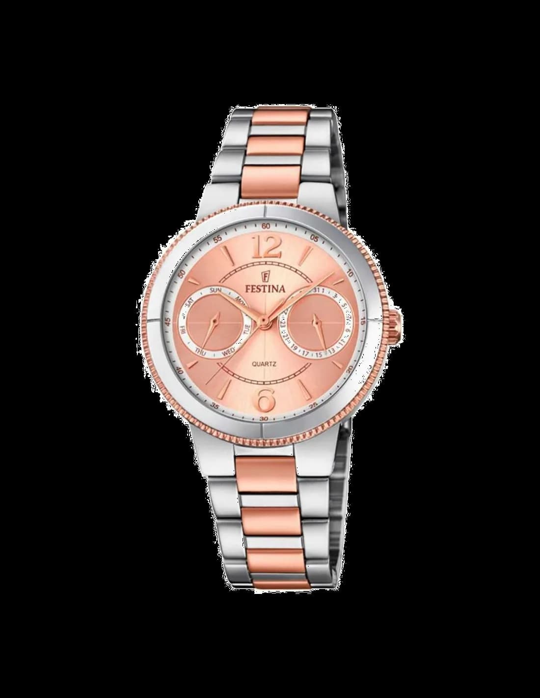 Garde-temps Festina F20207/2 pour femme, cadran or rose, bracelet acier, maillons originaux