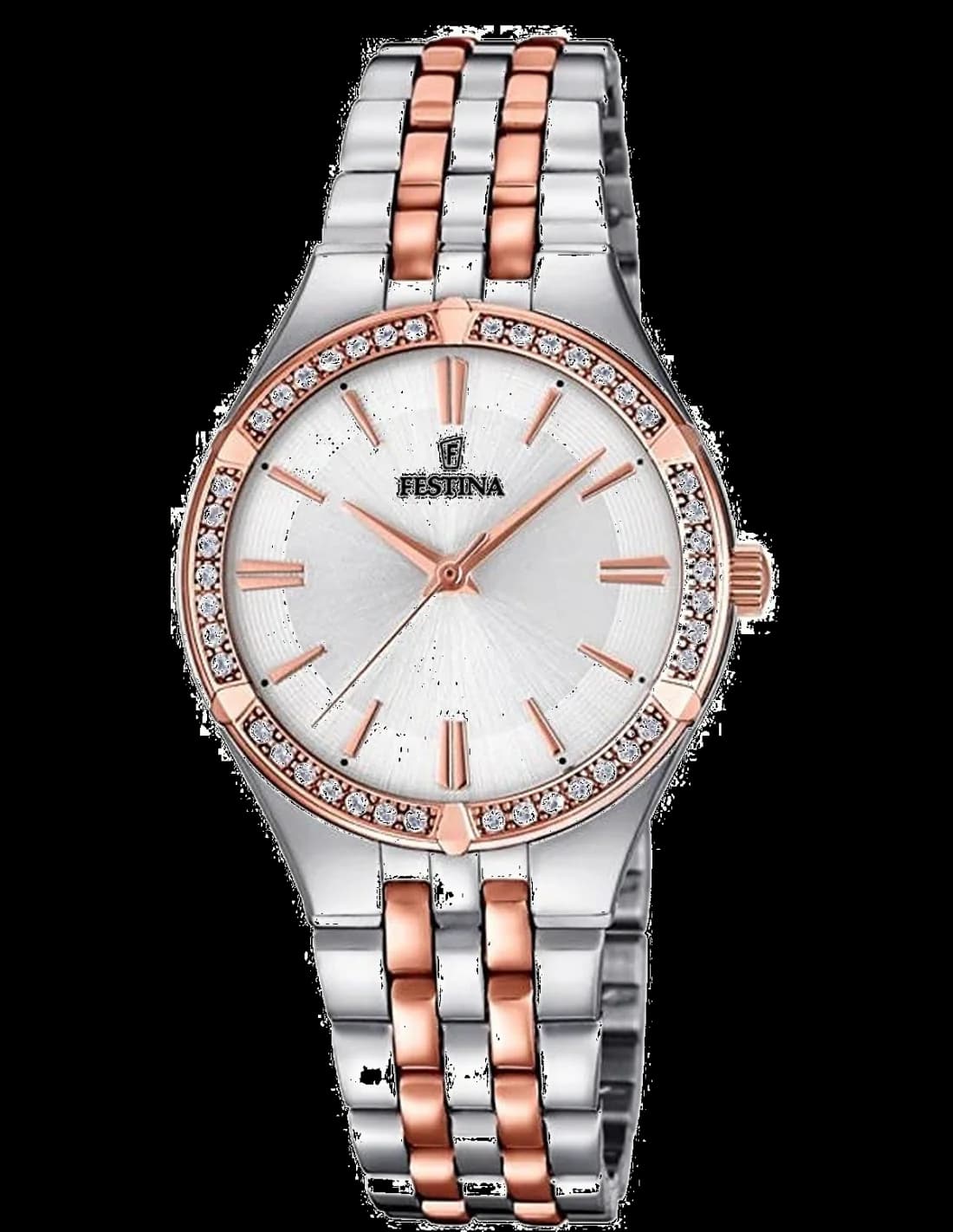 Garde-temps Festina F20224/2 pour femme, cadran argent, bracelet acier or rose