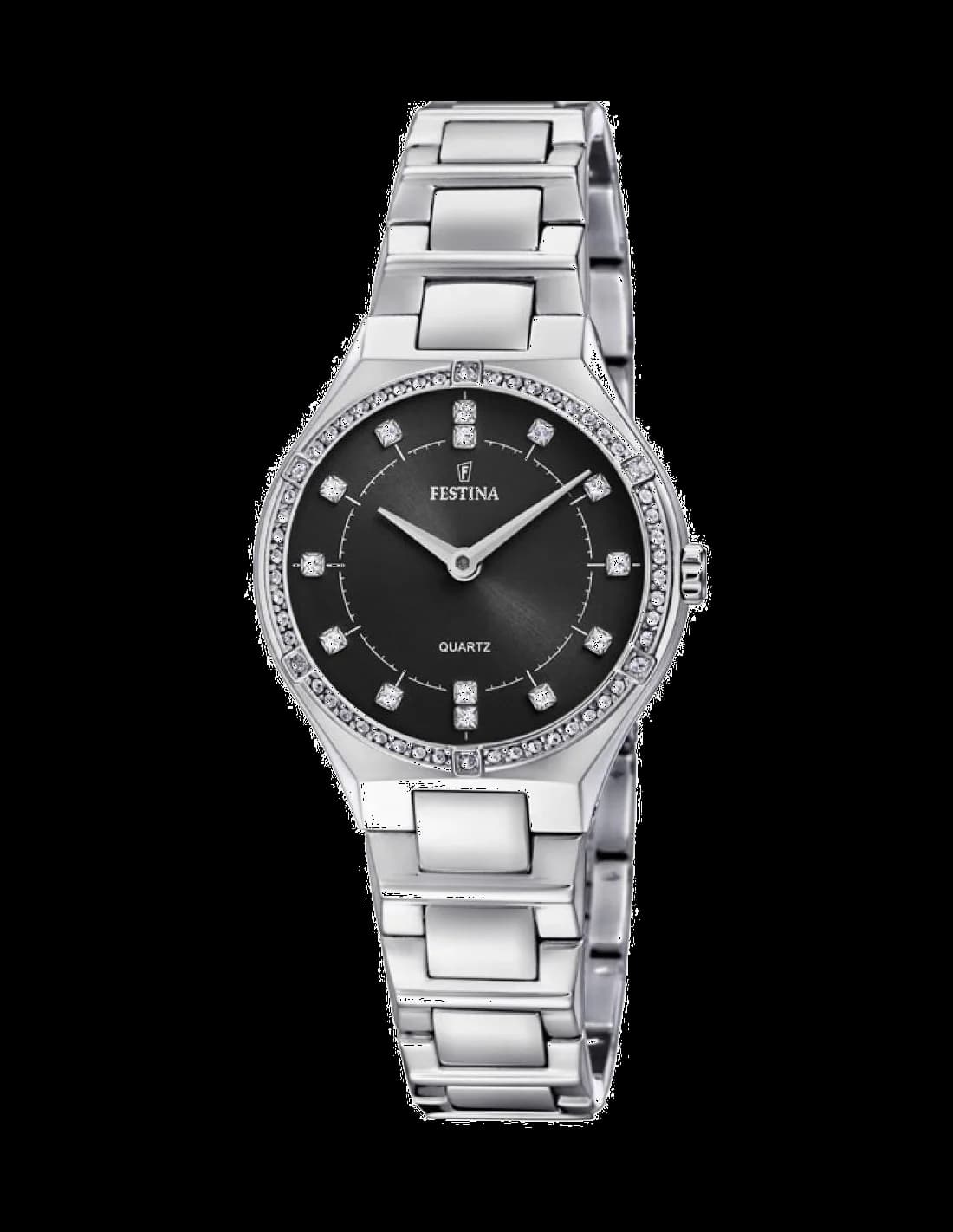 Garde-temps Festina F20225/2 pour femme, noir cadran argenté maille milanaise