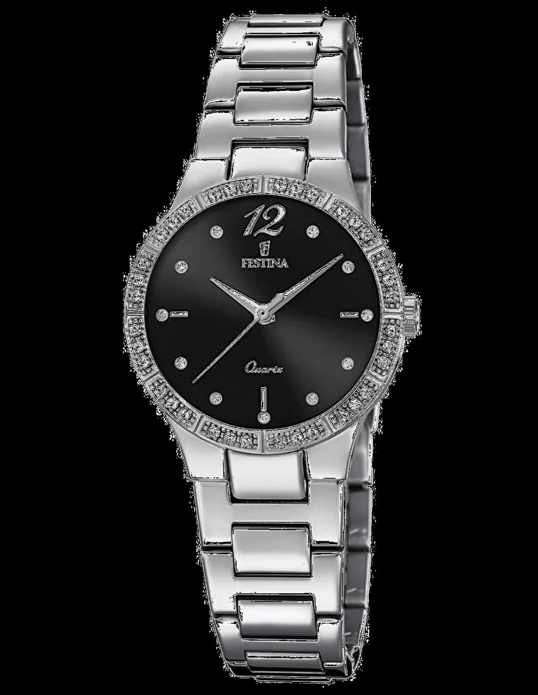 Garde-temps Festina F20240/2 pour femme, cadran noir, bracelet acier à maillons