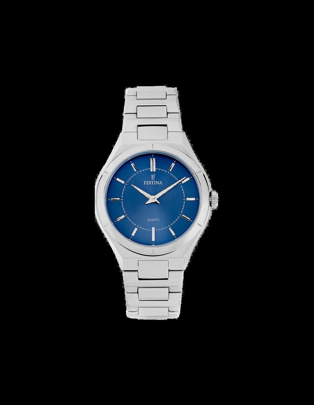 Garde-temps Festina F20244/2 pour homme, cadran bleu soleillé, bracelet cuir noir, style habillé