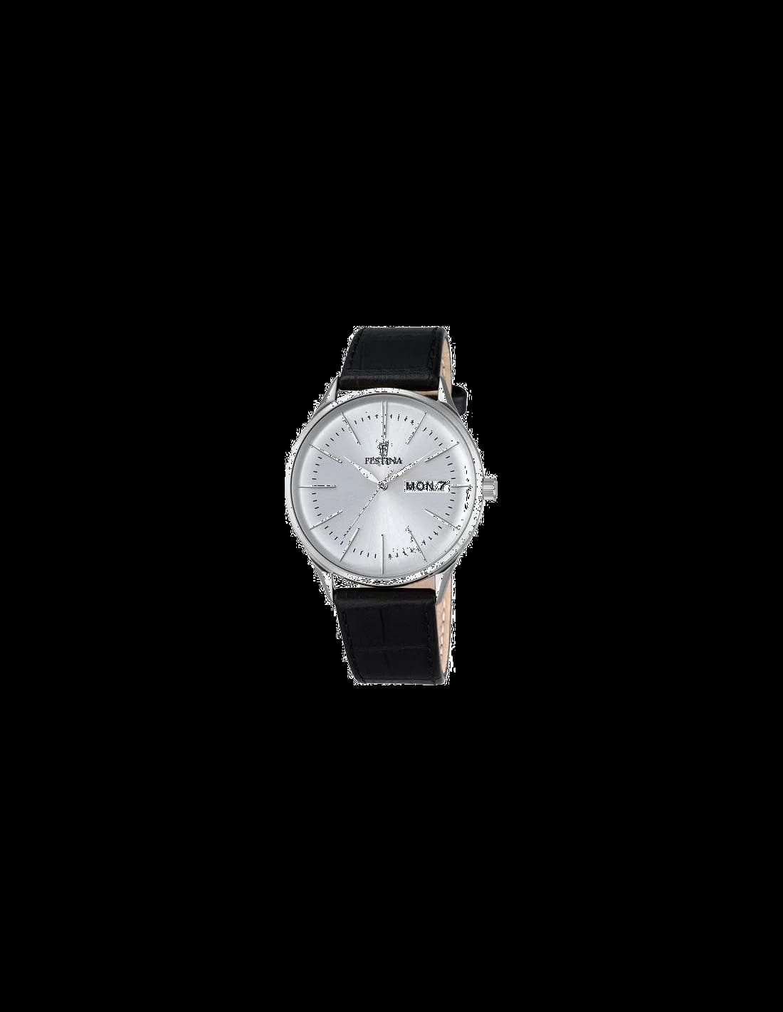 Garde-temps Festina F6837/1 pour homme, cadran argent, bracelet cuir noir, style polyvalent