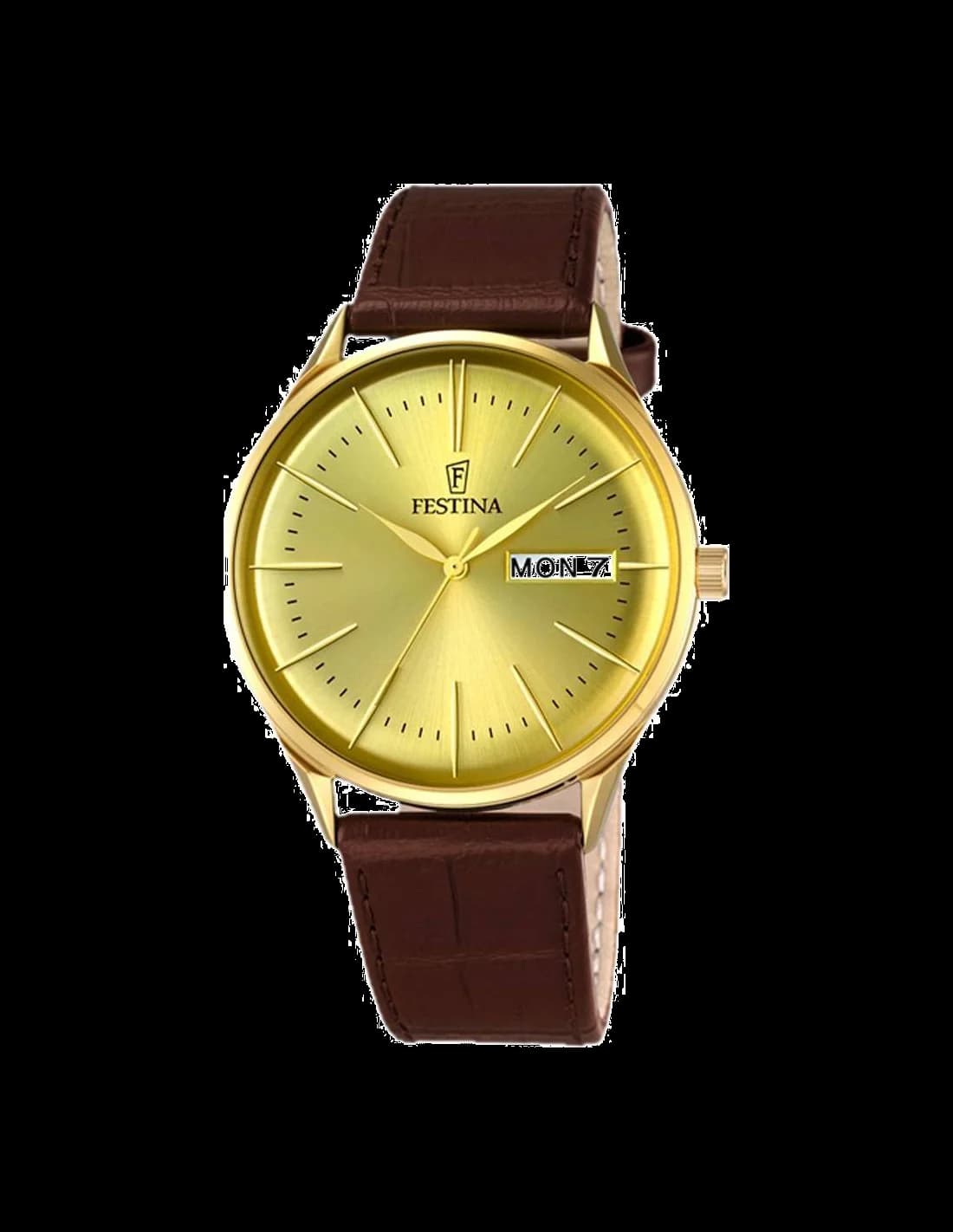 Garde-temps Festina F6838/2 avec cadran marron soleillé, aiguilles baton et guichet date à 3h, style classique habillé