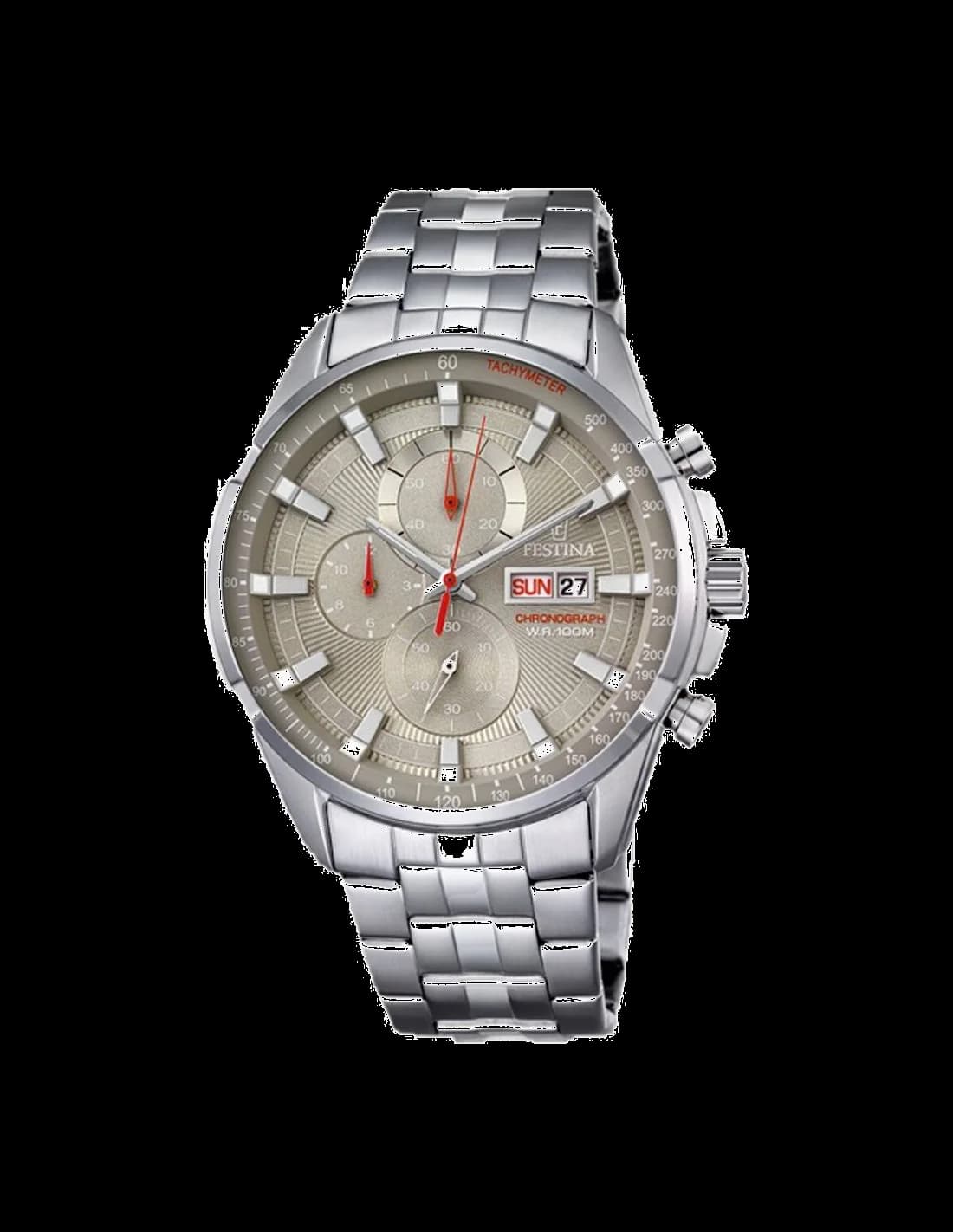 Garde-temps Festina F6844/2 pour homme, gris foncé, acier brossé, index appliqués