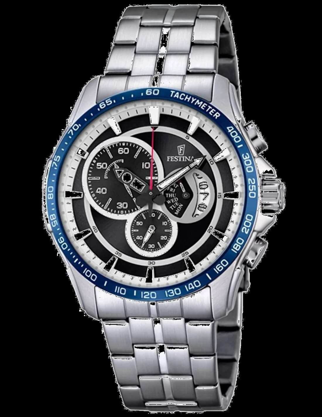 Garde-temps Festina F6850/1 pour homme, boîtier acier brossé, cadran noir, bracelet acier