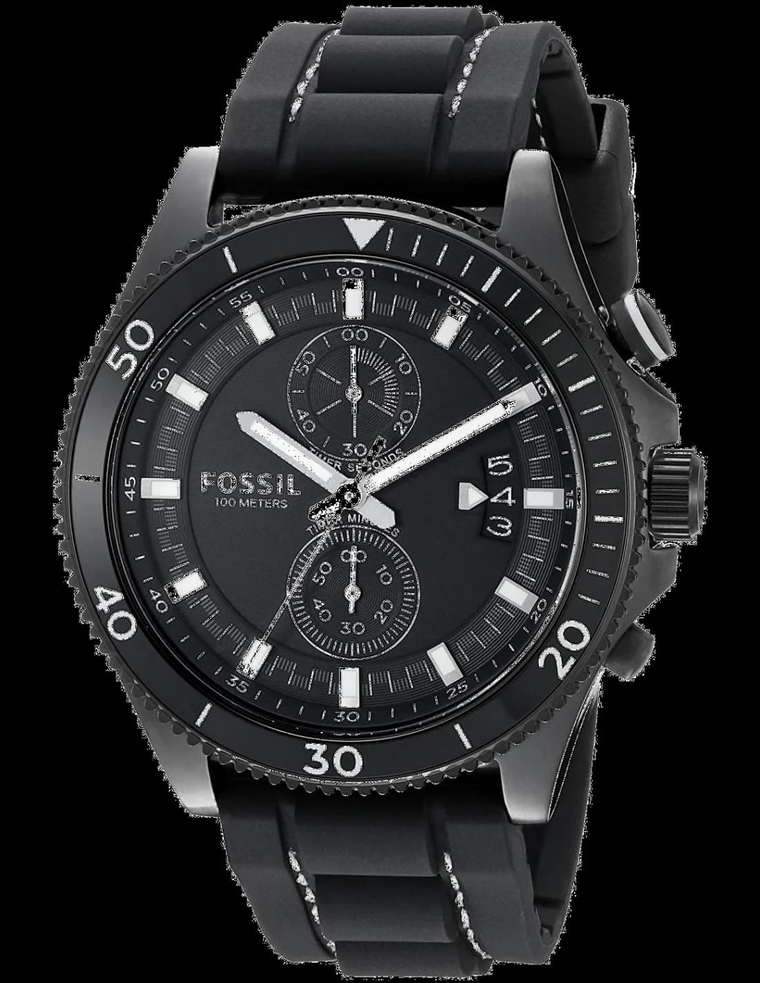 Garde-temps Fossil CH3010 avec cadran noir soleillé, index blancs et trotteuse rouge accent