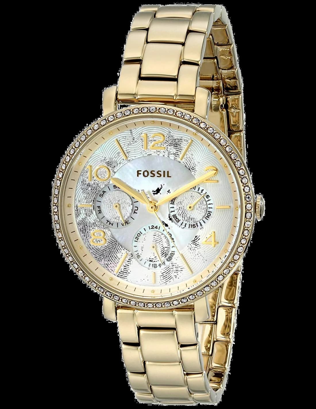 Garde-temps Fossil ES3756 pour femme, cadran nacre, lunette cristaux, acier