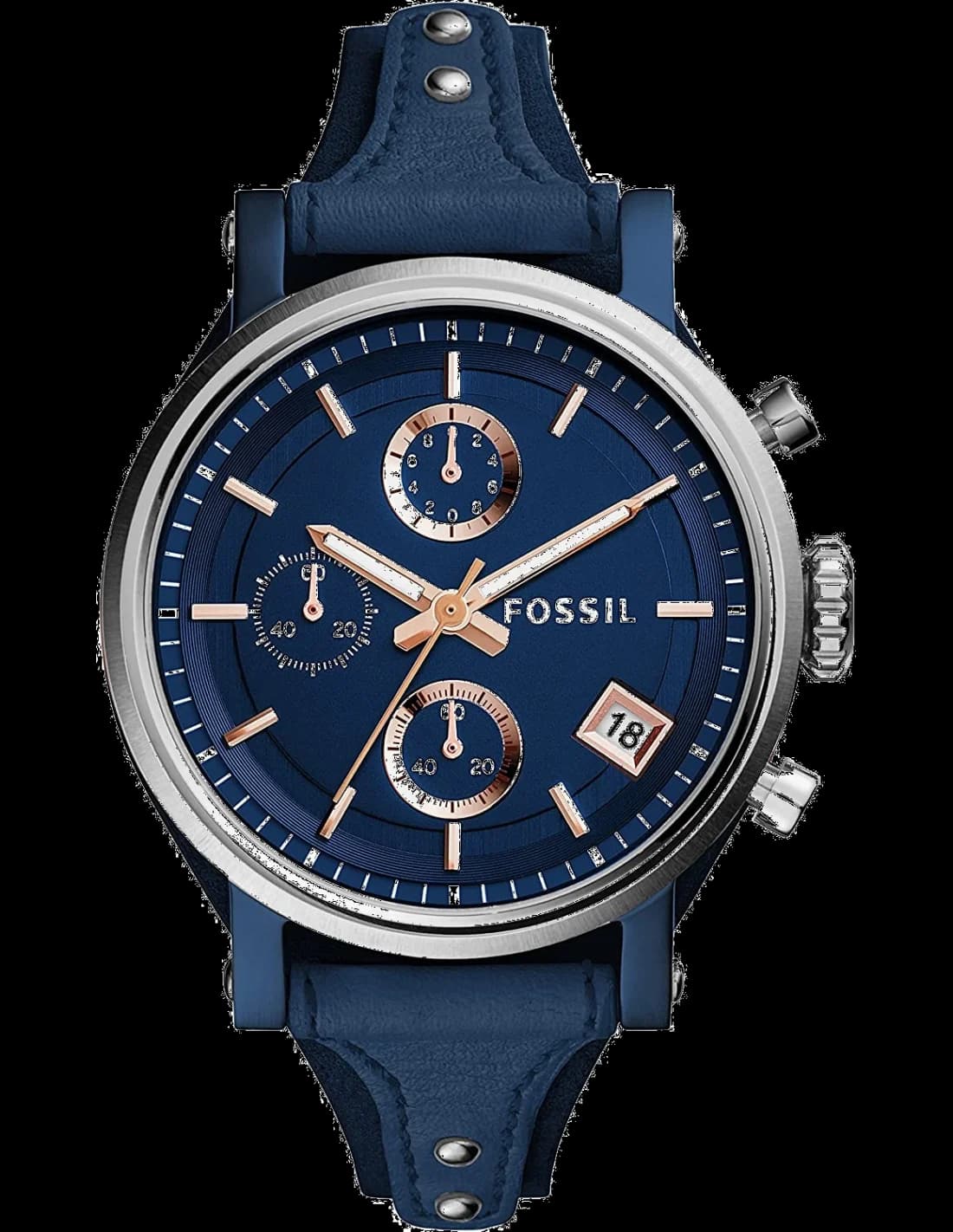 Garde-temps Fossil ES4113 pour femme, au cadran bleu et surpiqûres ton sur ton