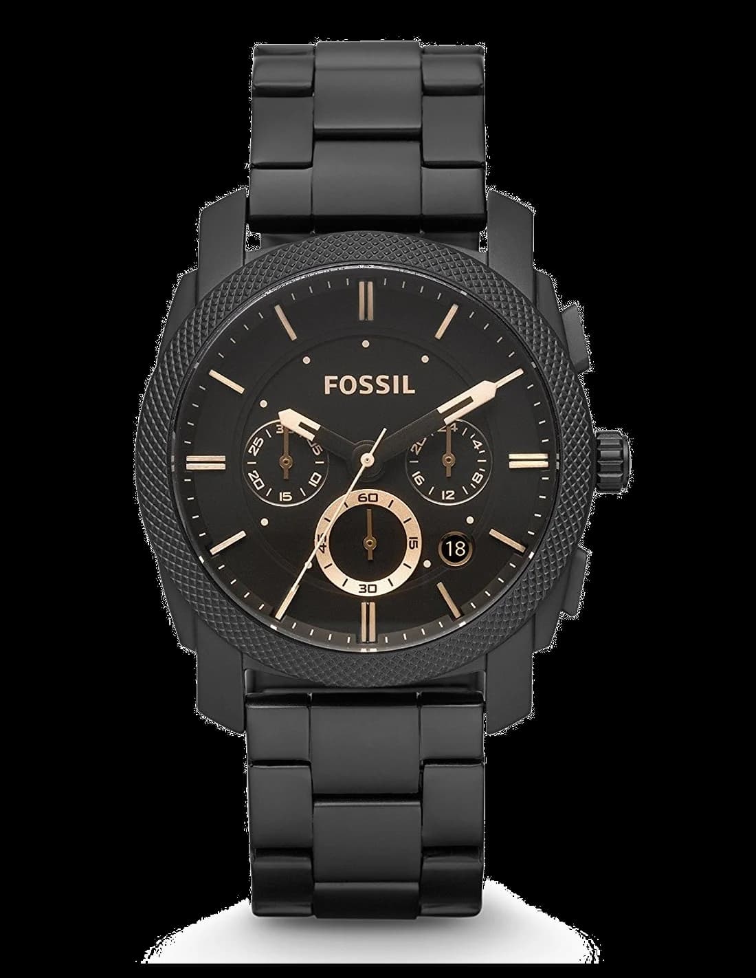 Garde-temps Fossil FS4682 pour homme, cadran noir, bracelet acier brossé