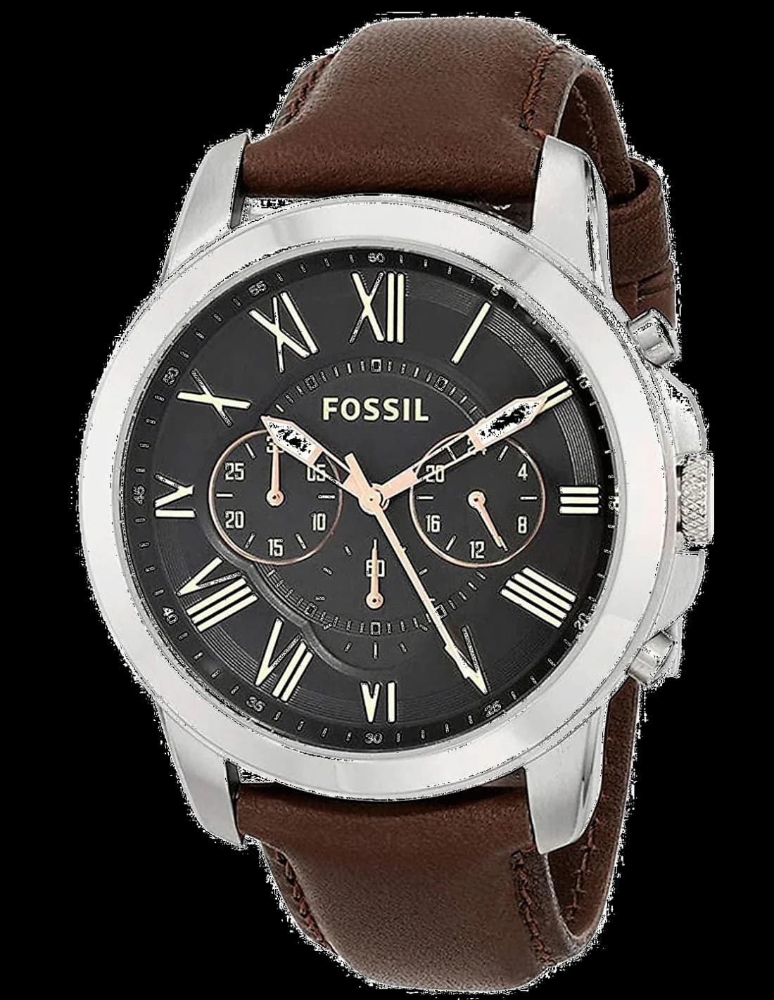 Garde-temps Fossil FS4813 pour homme, ceinture cuir marron habille le cadran noir