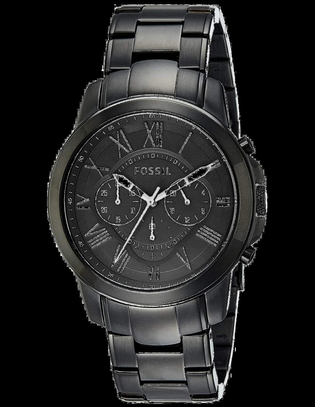 Garde-temps Fossil FS4832 pour homme, cadran noir chiffres romains, acier noir