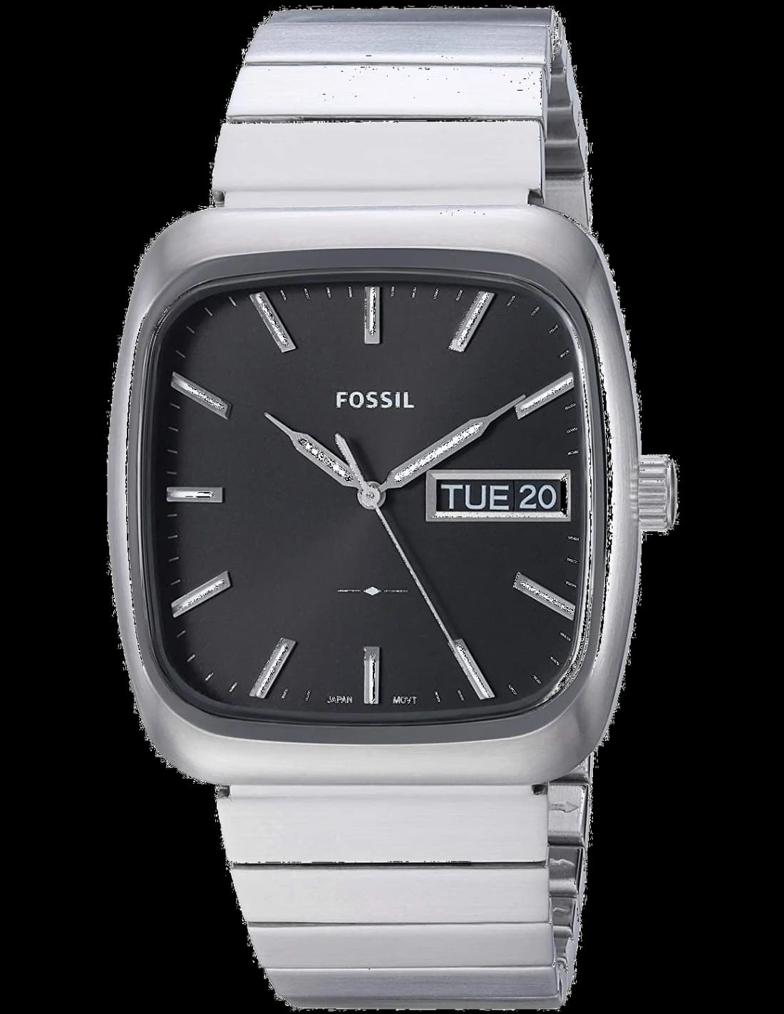 Garde-temps Fossil FS5331 pour homme, cadran noir sur bracelet acier