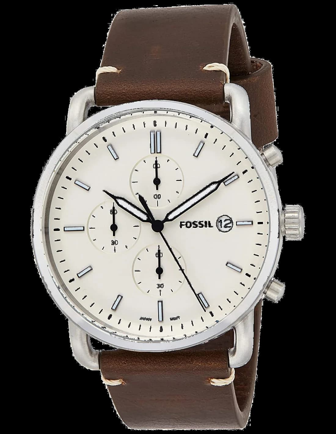Garde-temps Fossil FS5402 pour homme, cadran blanc, bracelet cuir marron