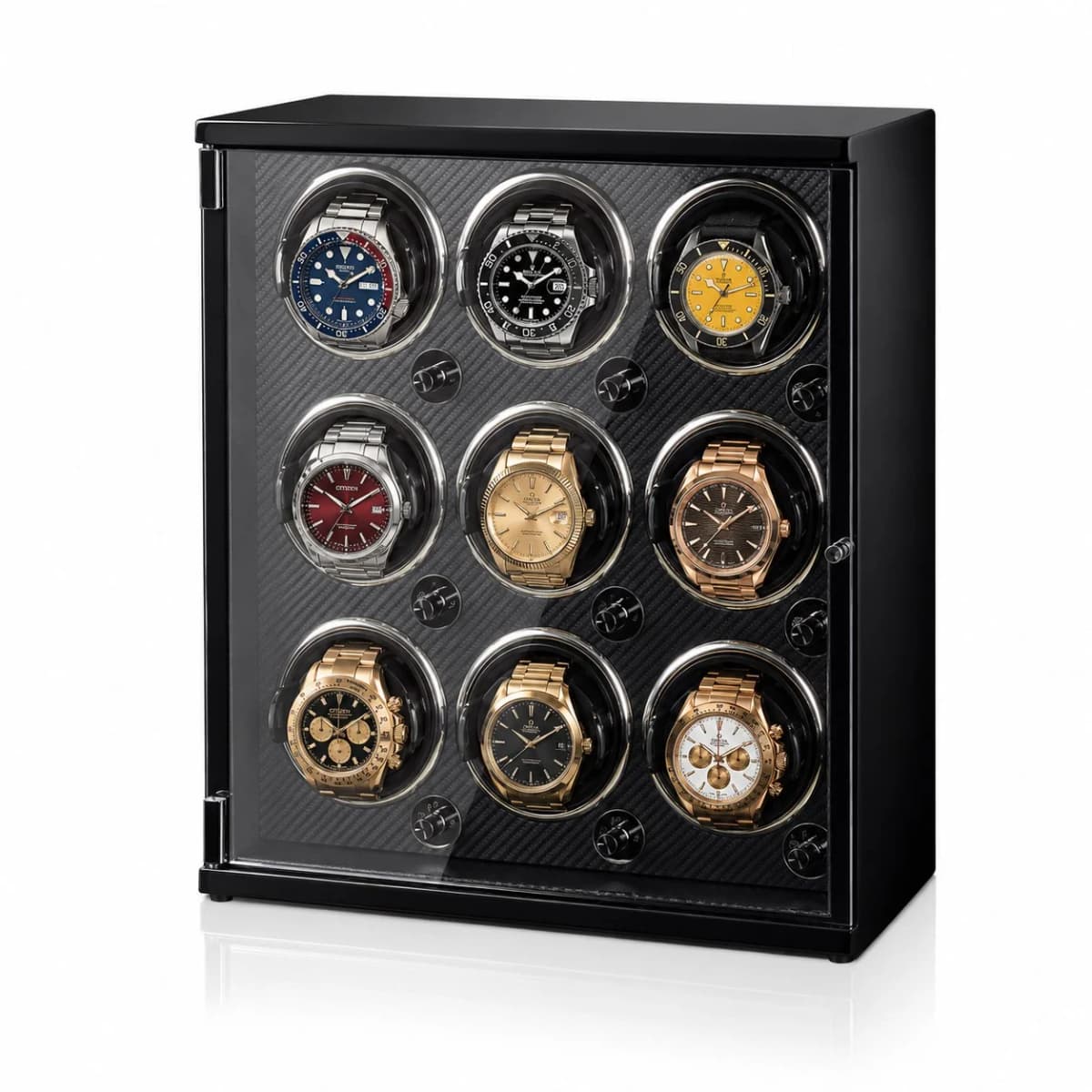 Garde-temps Gasmann 260520-35, noir laqué fibre de carbone 9 montres