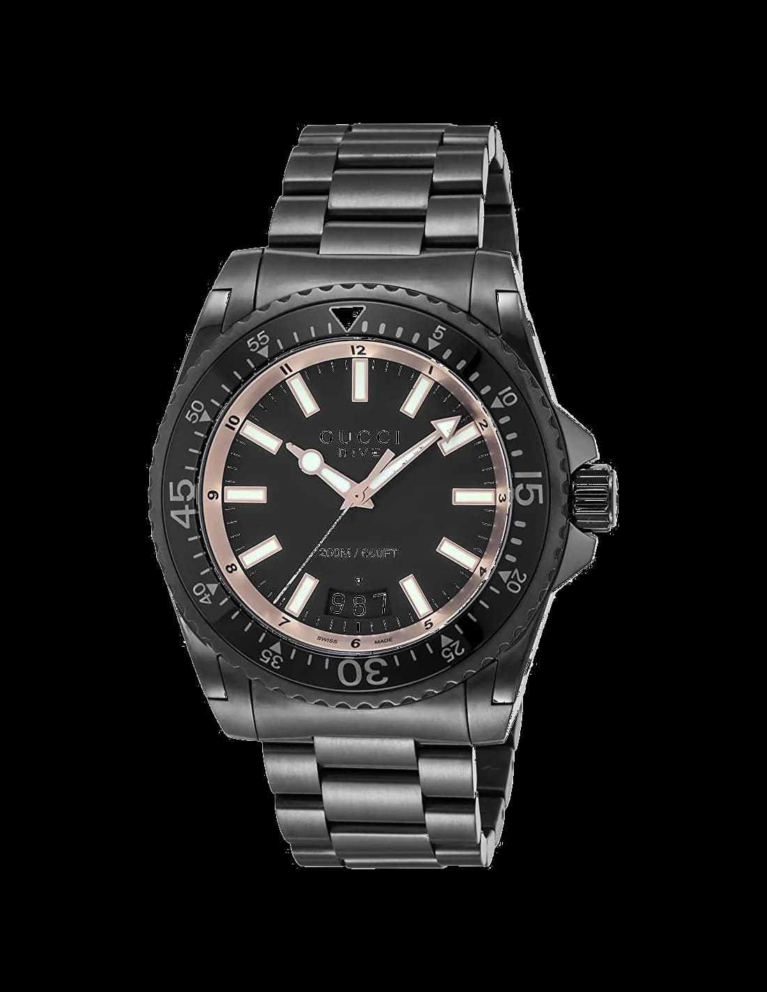 Garde-temps Gucci YA136213 pour homme, cadran noir, bracelet acier inoxydable noir
