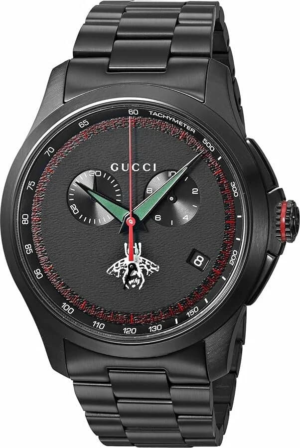 Garde-temps Gucci YA126269 pour homme, cadran noir, bracelet acier inoxydable noir