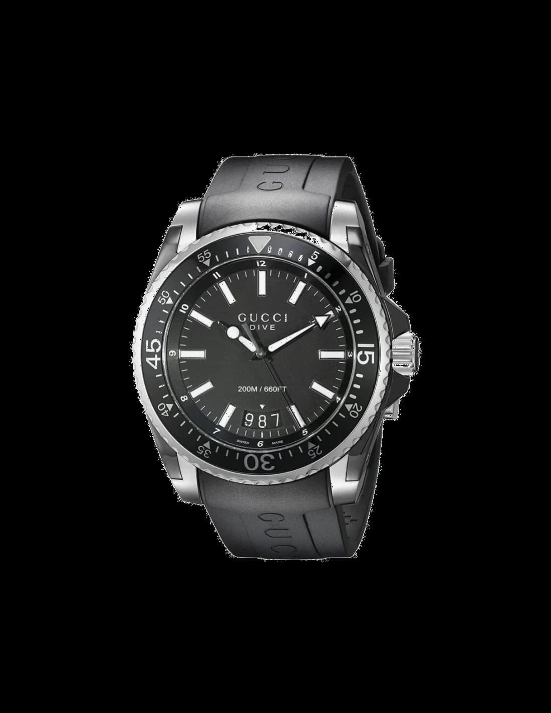 Garde-temps Gucci YA136204 pour homme, cadran noir mat et bracelet caoutchouc noir