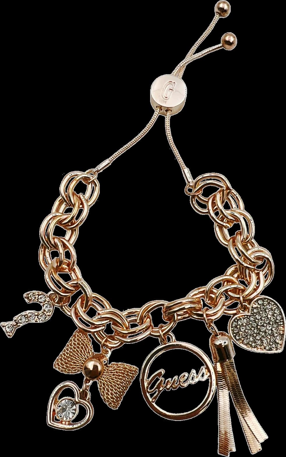 Garde-temps Guess 109805 pour femme, avec cadran blanc et breloques en métal doré or rose