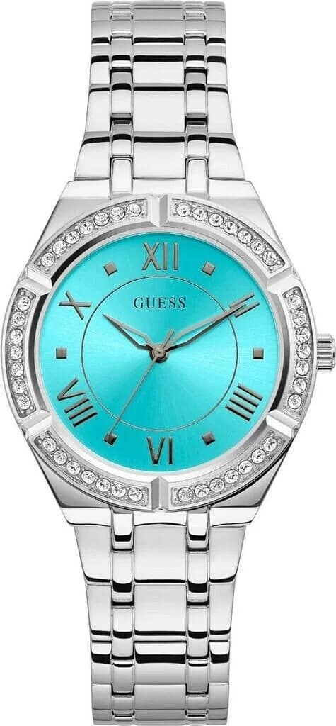 Garde-temps Guess GW0033L7 pour femme, au cadran turquoise et bracelet acier argenté