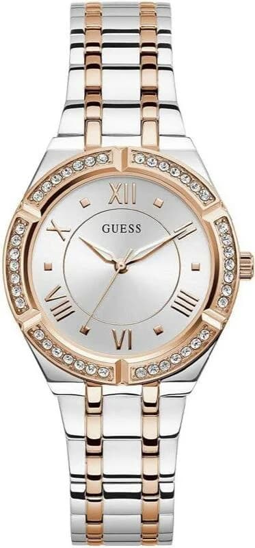 Garde-temps Guess GW0033L9 pour femme, au cadran argenté et bracelet acier bicolore