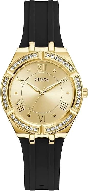 Garde-temps Guess GW0034L1 pour femme, cadran or, bracelet silicone noir