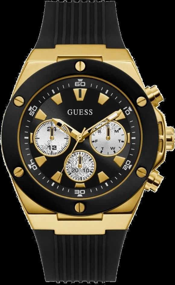 Garde-temps Guess GW0057G1 pour homme, silicone noir, cadran noir multifonction