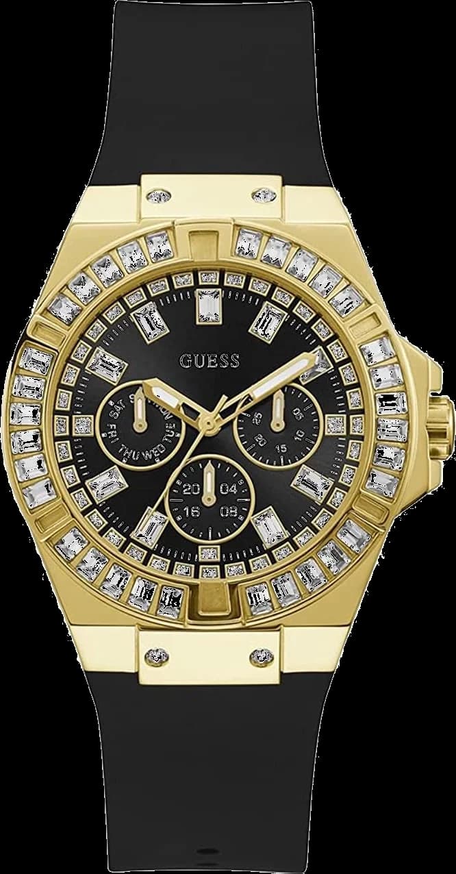 Garde-temps Guess GW0118L1 pour femme, cadran noir sur bracelet silicone noir