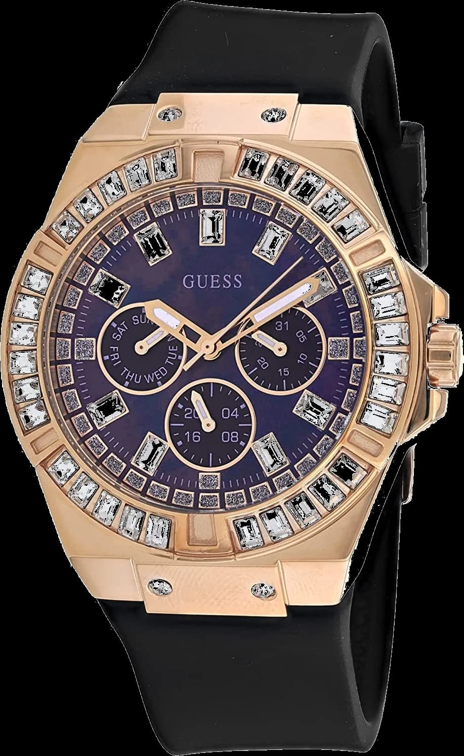 Garde-temps Guess GW0118L2 pour femme, cadran noir sur bracelet silicone noir