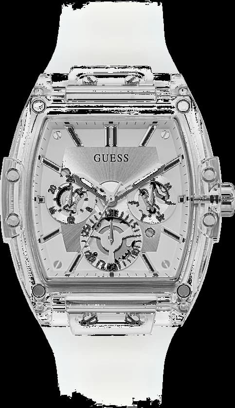Garde-temps Guess GW0203G1 pour homme, cadran argenté, bracelet silicone noir