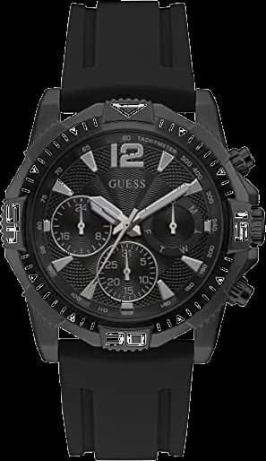 Garde-temps Guess GW0211G3 pour homme, silicone noir, cadran noir multifonction