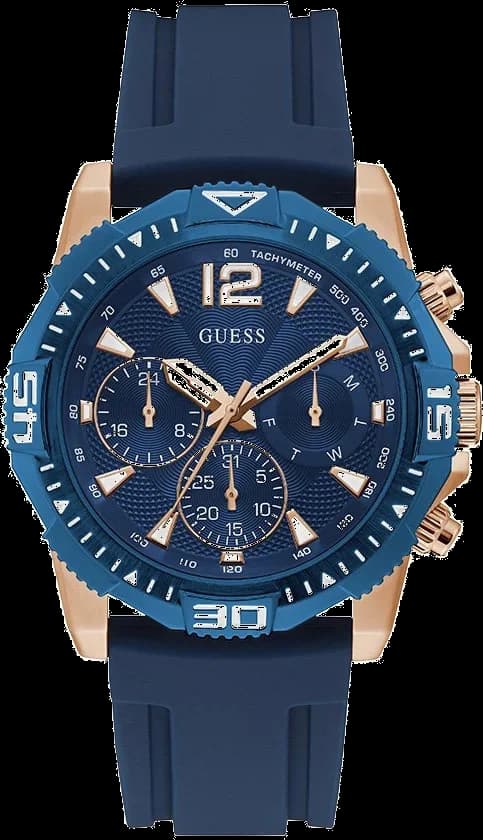 Garde-temps Guess GW0211G4 pour homme, cadran bleu multifonction, bracelet silicone bleu