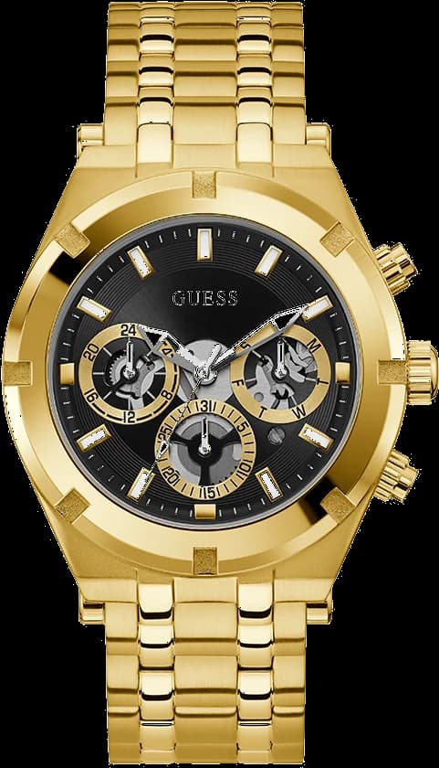 Garde-temps Guess GW0260G2 pour homme, boîtier doré, cadran noir 44mm