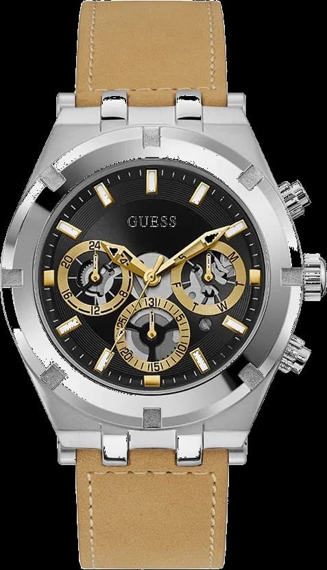 Garde-temps Guess GW0262G1 pour homme, cadran noir sur bracelet cuir