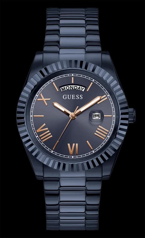 Garde-temps Guess GW0265G9 pour homme, cadran bleu sur bracelet acier bleu