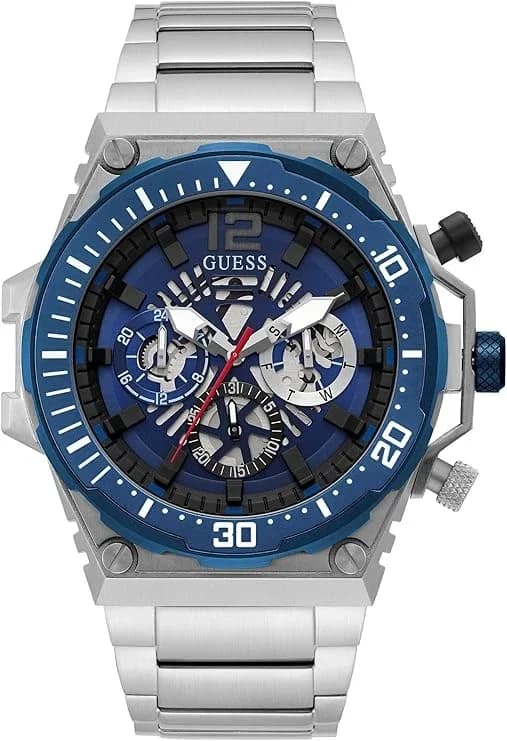 Garde-temps Guess GW0324G1 pour homme, cadran bleu et bracelet acier
