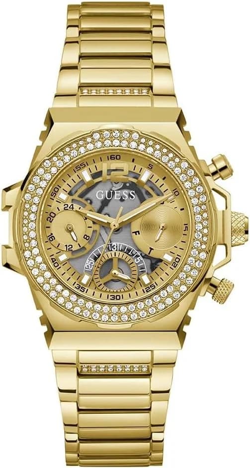 Garde-temps Guess GW0552L2 pour femme, cadran doré sur bracelet acier maillons
