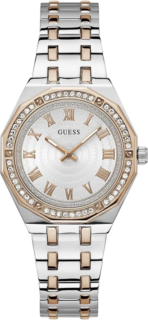 Garde-temps Guess GW0770L5 pour femme, cadran blanc guilloché acier bicolore