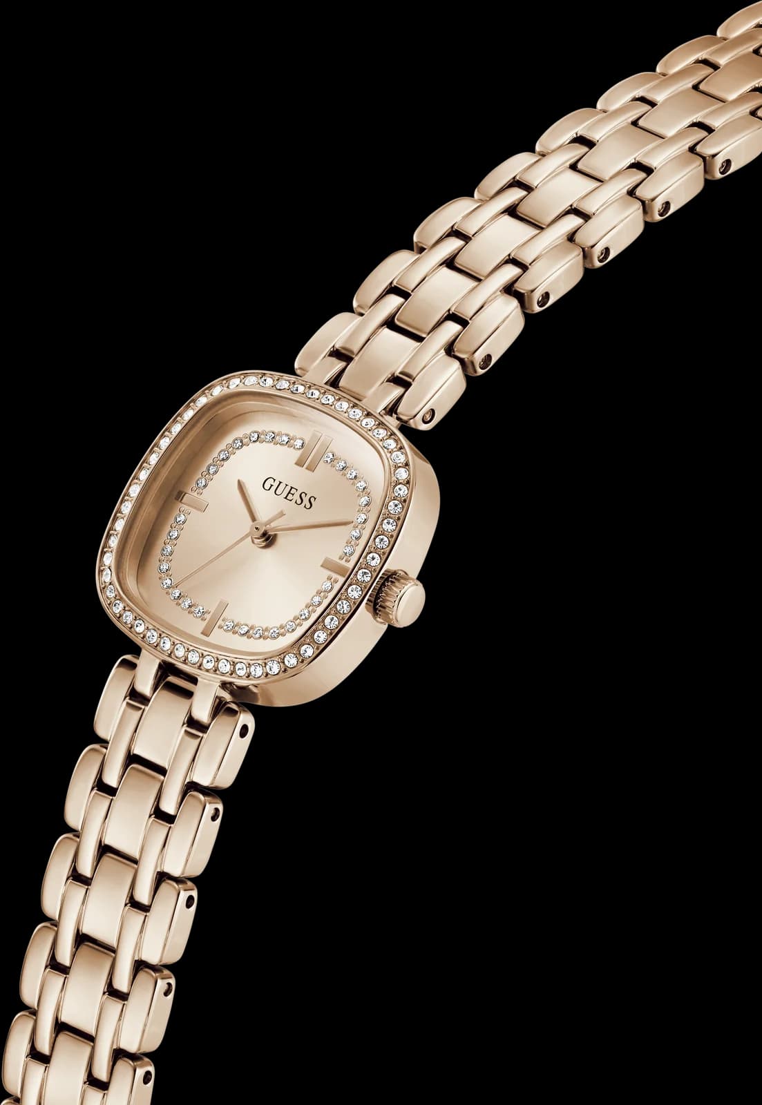 Montre Guess Hazel GW1018L4, détail du bracelet acier or rose