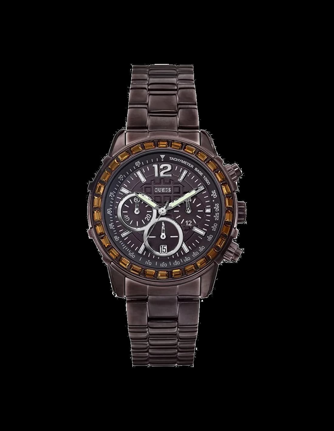 Garde-temps Guess W0016L4 pour femme, cadran marron, acier, lunette ornée, chic femme