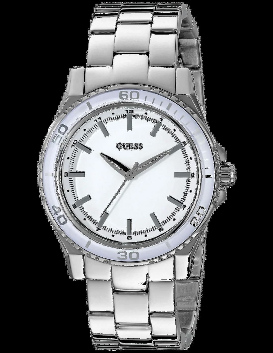 Garde-temps Guess W0557L1 pour femme, au cadran argent et bracelet acier argenté