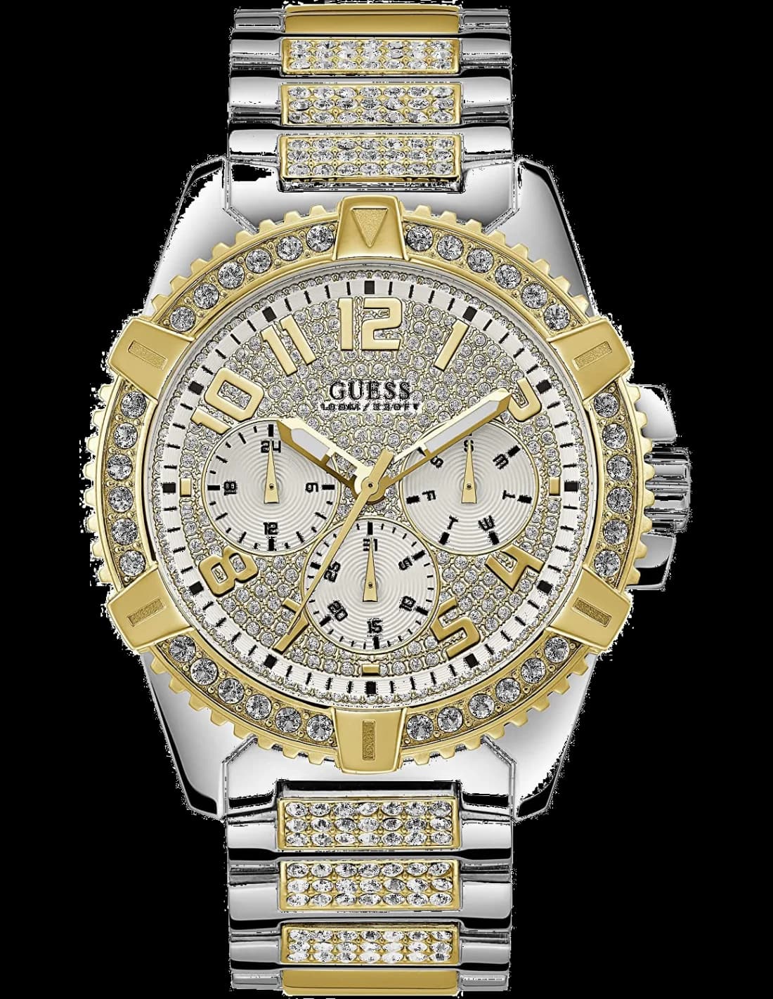 Garde-temps Guess W0799G4 pour homme, cadran argenté et bracelet acier deux tons
