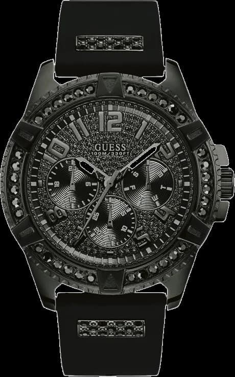 Garde-temps Guess W1132G3 pour homme, cadran noir multifonction avec bracelet silicone noir