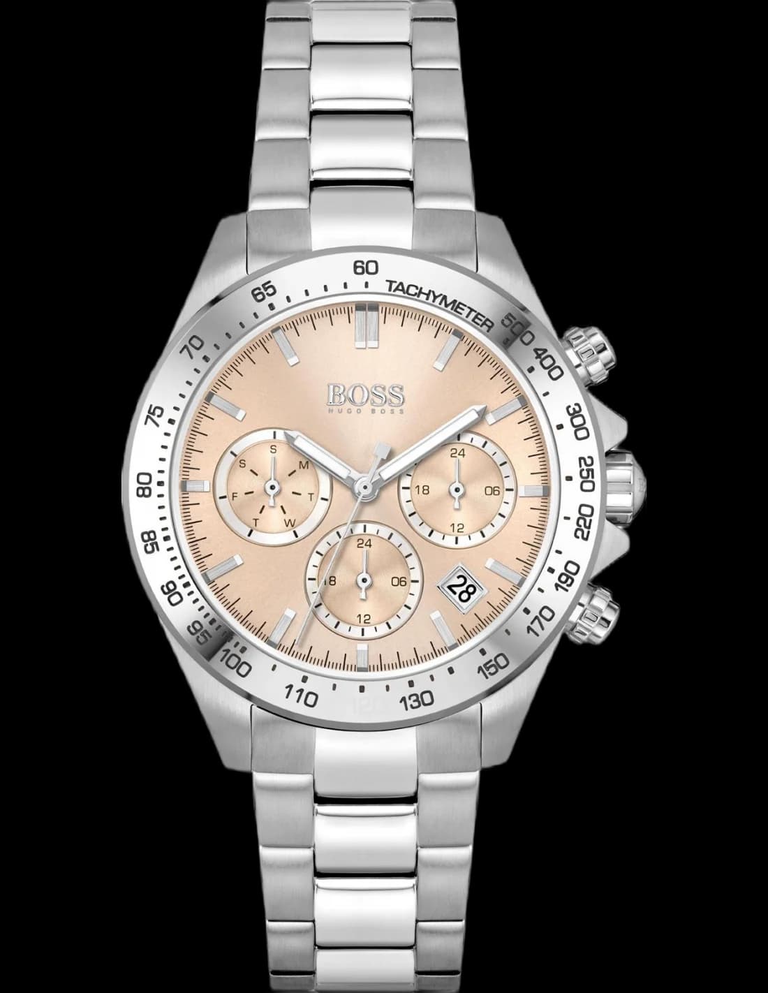 Garde-temps Hugo Boss 1502615 pour femme, au cadran rose corail sur acier poli