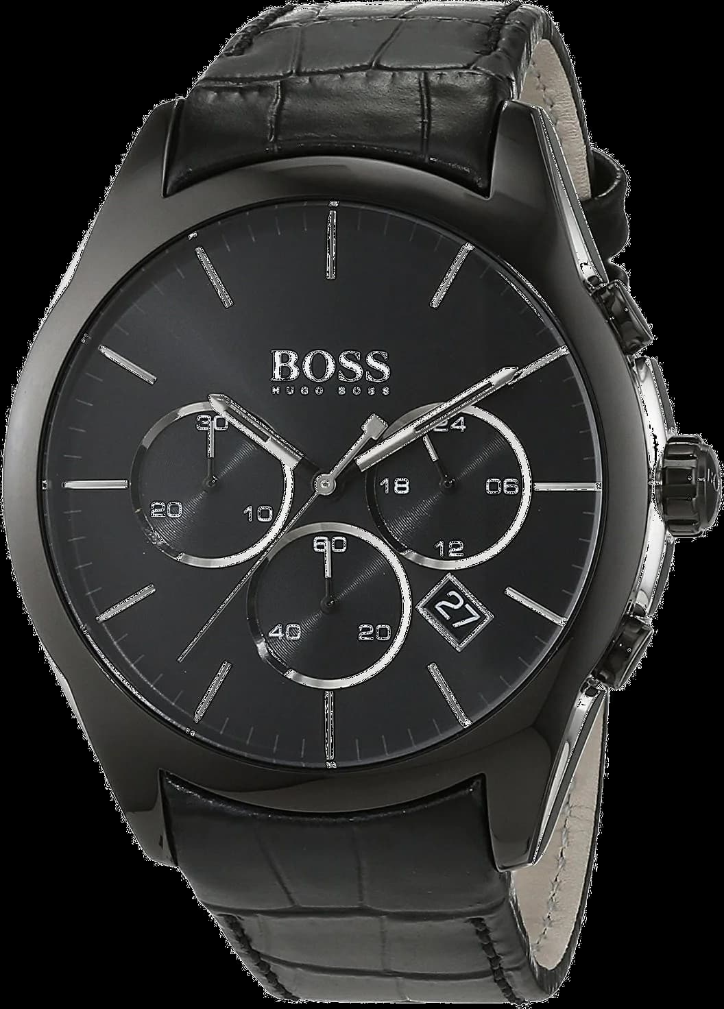 Garde-temps Hugo Boss 1513367 pour homme, cadran noir, bracelet cuir noir