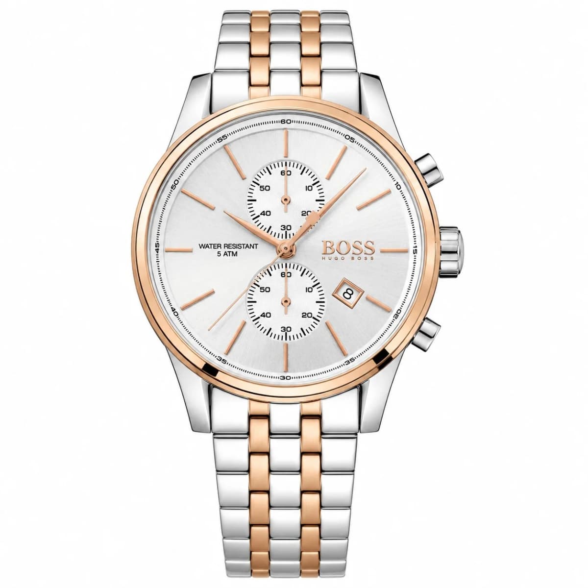 Garde-temps Hugo Boss 1513385 pour homme, cadran argent, bracelet acier et or rose bicolore