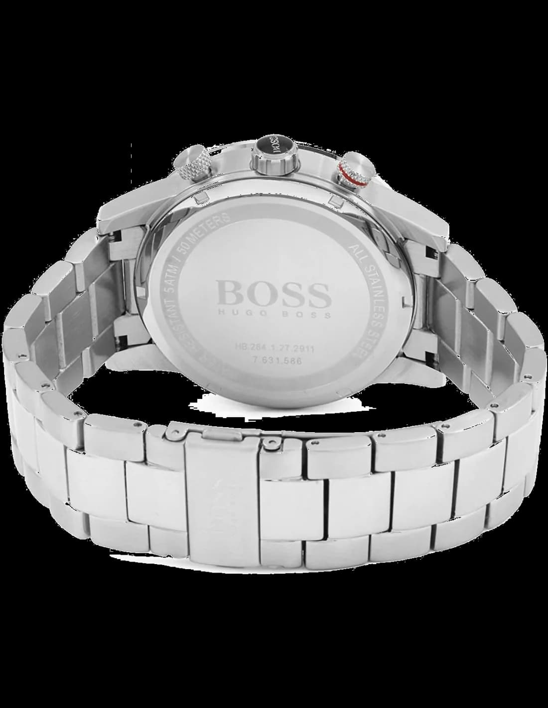 Visage cadran Hugo Boss 1513509 avec aiguilles facettées, guichet date à 3h, index bâtons et chiffres arabes alternés